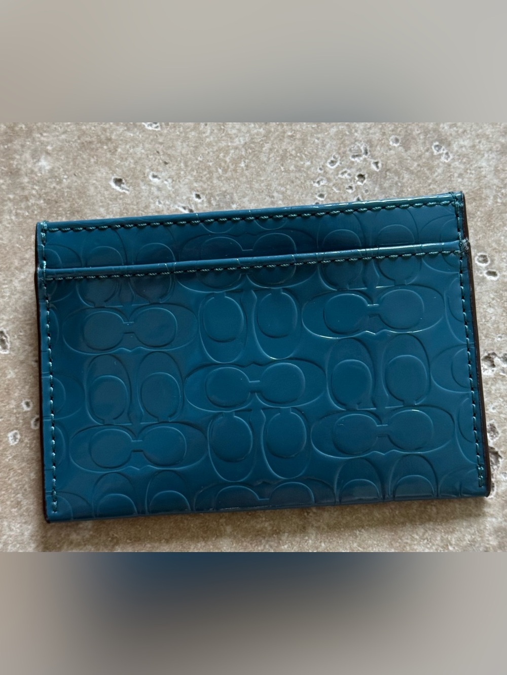 Coach Teal Patent Leather Embossed Card Case